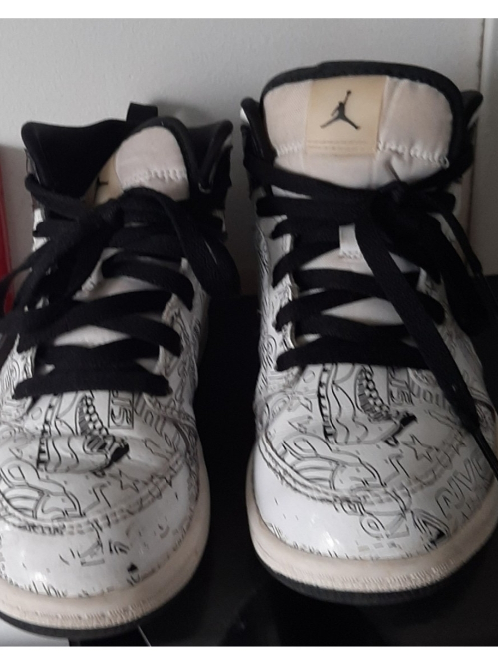 Jordan Kids White and Black Patterned High-Top Sneakers
